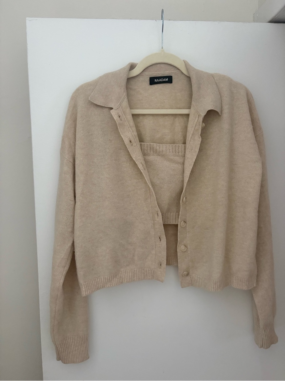 NAADAM Beige Knit Cardigan and Tank Set